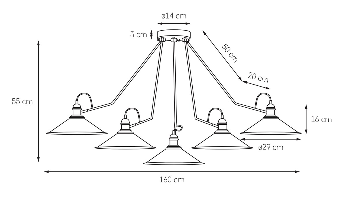 Nowoczesna lampa z pięcioma ramionami