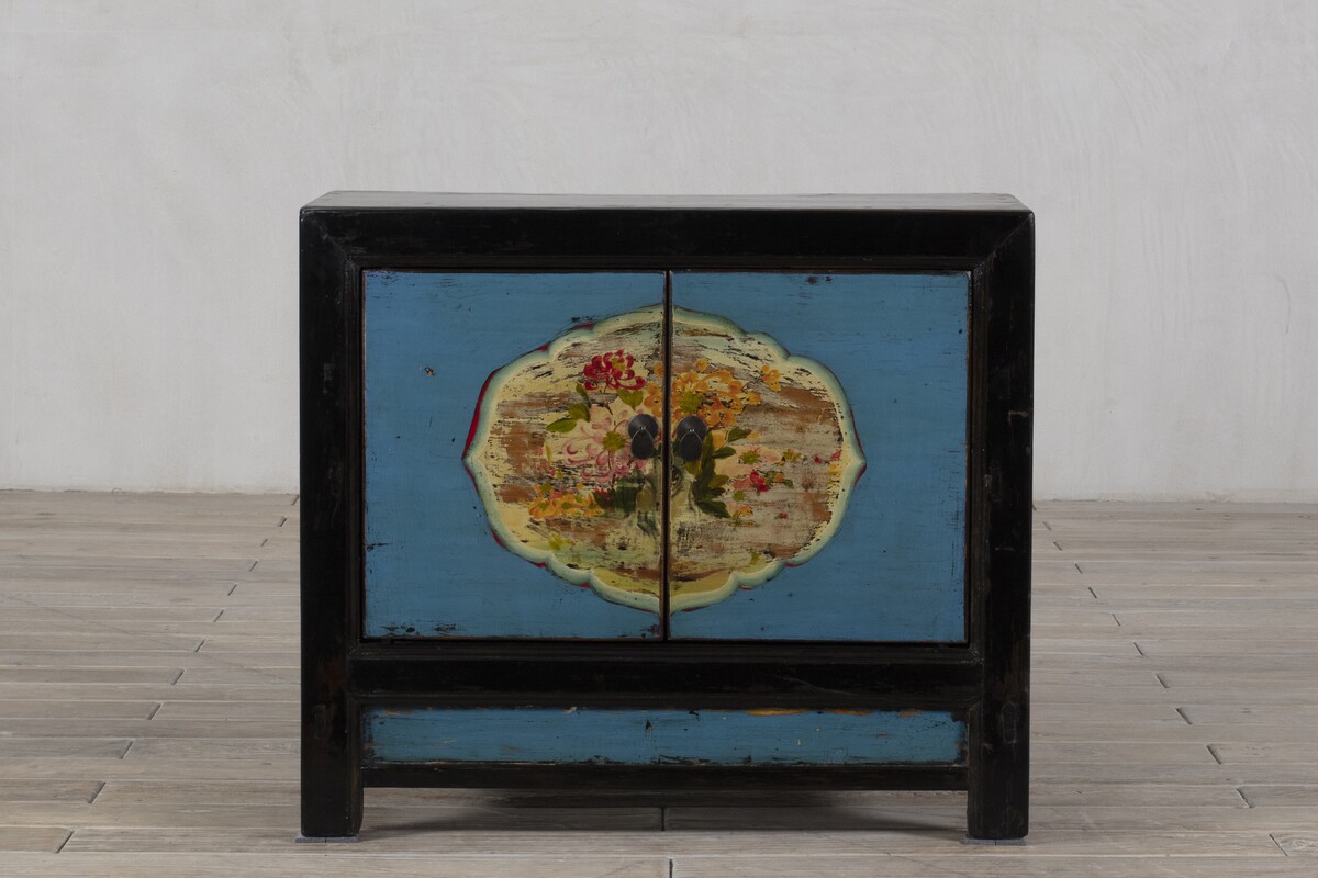 komoda drewno egzotyczne malowana niebieski z czarnym dzrwi M-69   TA18-7156-96-40-83 (1)