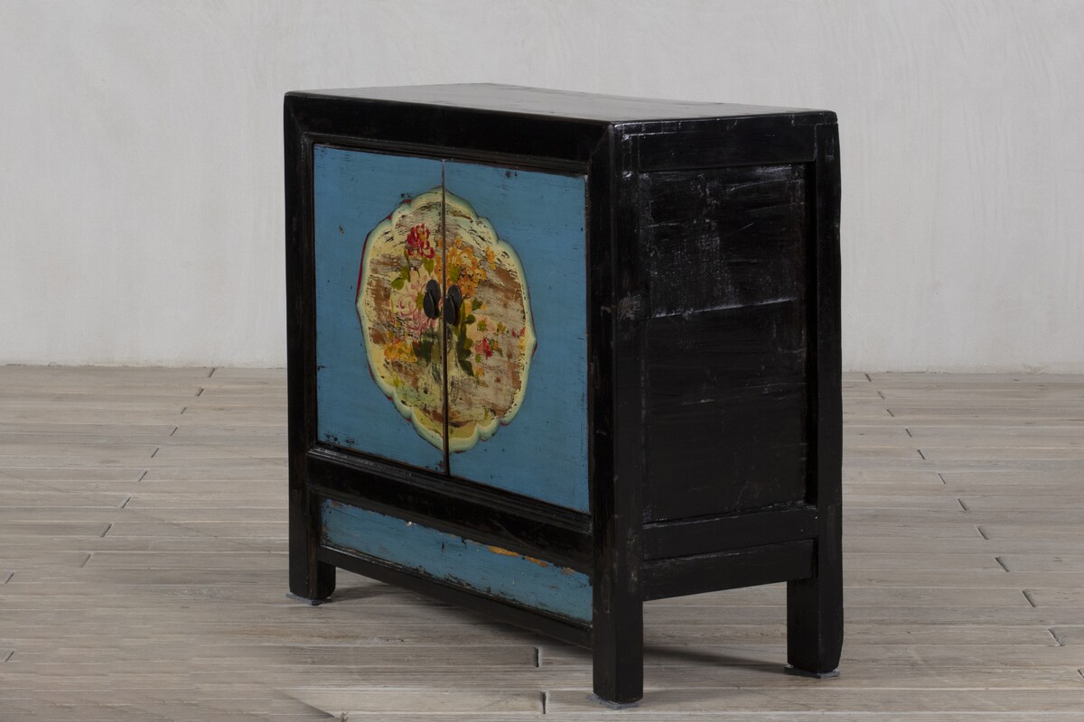 komoda drewno egzotyczne malowana niebieski z czarnym dzrwi M-69   TA18-7156-96-40-83 (3)