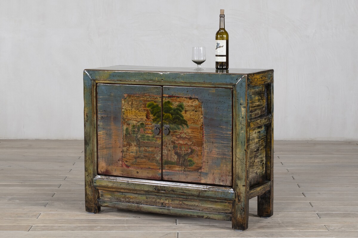 meble z odzysku, malowana wielokolorowa szafka z drewna egzotycznego M-37  TA18-7761-101-40-84 (11)