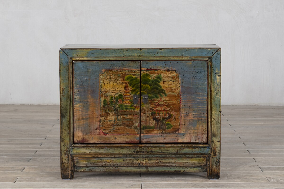 meble z odzysku, malowana wielokolorowa szafka z drewna egzotycznego M-37  TA18-7761-101-40-84 (7)