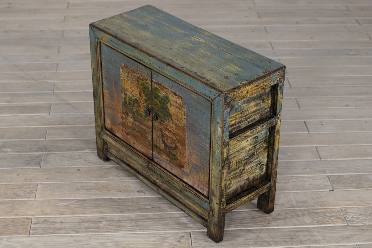 meble z odzysku, malowana wielokolorowa szafka z drewna egzotycznego M-37  TA18-7761-101-40-84 (8)