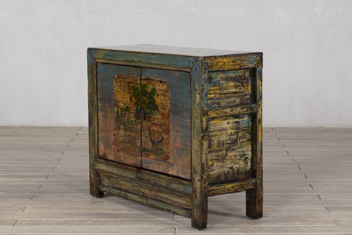 meble z odzysku, malowana wielokolorowa szafka z drewna egzotycznego M-37  TA18-7761-101-40-84 (9)