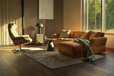 Sofa modułowa, ruda kanapa narożna, sofa z regulowanym komfortem, sofa konfigurowalna, sofa z szezlongiem 